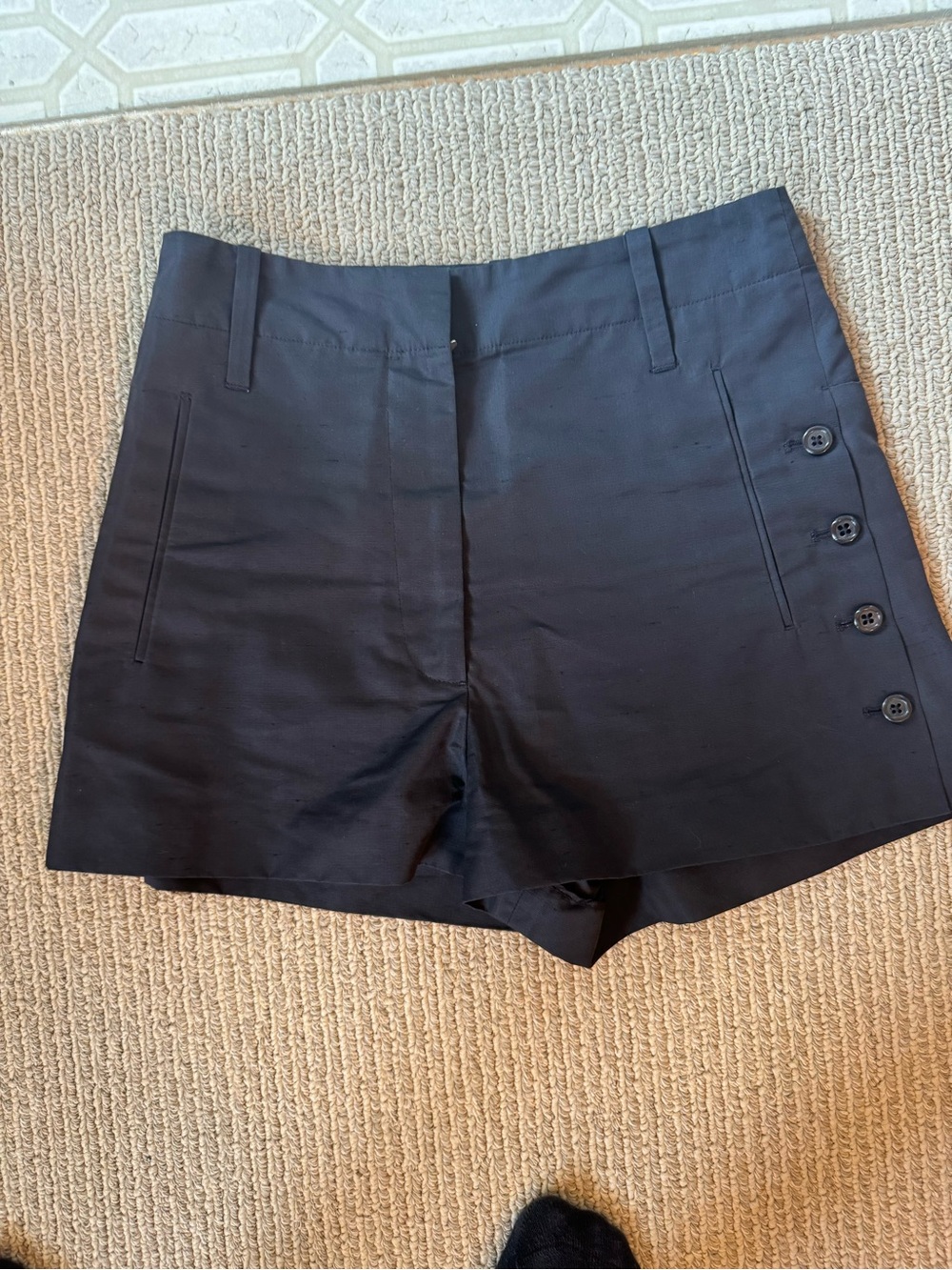 Marc Jacobs Black High-Waist Button-Side Tailored Shorts